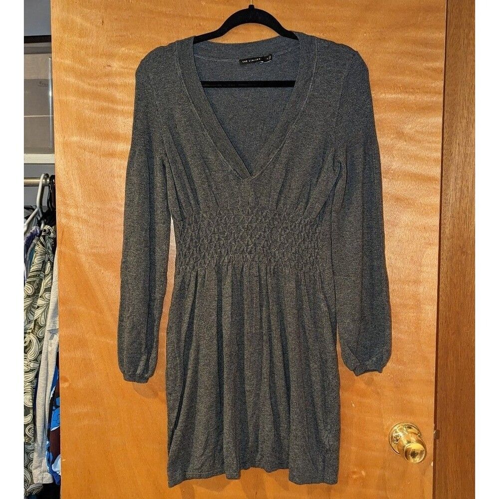 The Limited Y2K‎ Size Medium Dark Grey Sweater Long Sleeve Mini Dress Boho Cozy